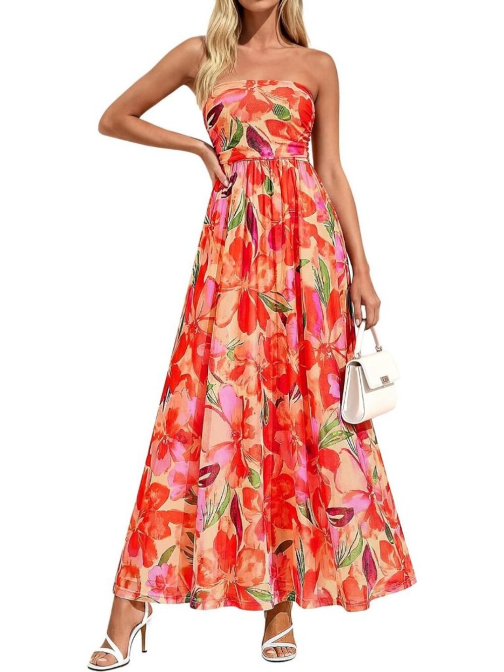Floral Strapless Maxi Dress for Women | Summer Boho Beach Dress, Size S-XL